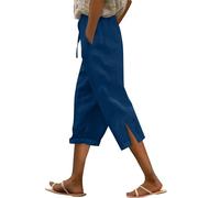Sommmer Pantaloni da donna leggeri boho baggy Capri da donna a vita alta, pantaloni estivi comodi, grandi dimensioni, pantaloni da spiaggia, pantaloni lunghi per il tempo libero, in tinta unita