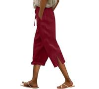 Sommmer Pantaloni da donna leggeri boho baggy Capri da donna a vita alta, pantaloni estivi comodi, grandi dimensioni, pantaloni da spiaggia, pantaloni lunghi per il tempo libero, in tinta unita