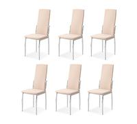 Somnia Descanso - Confezione da 6 sedie imbottite per soggiorno, sala da pranzo, finiture in beige e gambe cromate, modello Lya, dimensioni: 43 cm (larghezza) x 48 cm (profondità) x 99,5 cm (altezza)