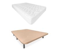 Somnia Descanso - Letto completo con materasso Sena 20 reversibile + base imbottita 3D rinforzata beige con 6 gambe metalliche filettate, 135 x 190 cm