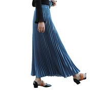 SOMTHRON Gonna Estiva da Donna a Pieghe, Stile Boho, Gonna Midi, Stile a Trapezio Pieghe Metallico Lunga in Raso Fisarmonica(BE)