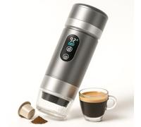 SOMYKID Caffettiera portatile Capsule e caffè macinato 3 in 1 con display automatico | Macchina da caffè portatile ricaricabile | Macchina da caffè universale da viaggio (grigio)