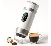 SOMYKID Caffettiera portatile Capsule e caffè macinato 3 in 1 con display automatico | Macchina da caffè portatile ricaricabile | Macchina da caffè universale da viaggio (bianco)