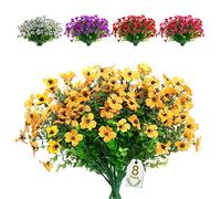 SOMYTING 8 pezzi Fiori Artificiali Finti Piante Artificiale Arbusti Resistenti ai Raggi UV Non Sbiadiscono Pianta Artificiale Verde per Veranda Finestra Ufficio Arbusti Decorare (Giallo)