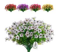 SOMYTING 8 pezzi Fiori Artificiali Finti Piante Artificiale Arbusti Resistenti ai Raggi UV Non Sbiadiscono Pianta Artificiale Verde per Veranda Finestra Ufficio Arbusti Decorare (Bianco)