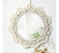 SOMYTING Specchio da Parete Sospeso Boho Mirror Art Decor Macrame Fringe Specchio Decorativo Rotondo Ornamento Artistico Specchi Della Parete Appartamento Casa Camera da Letto Soggiorno Decorazione