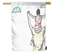 Son Ride On Father Back Welcome House Flag,Happy Fathers Day Love Play Cloud Best Dad Ever Large Garden Flags 28x40 Inch Yard Flag Banner Portico Bandiere per Patio Prato Villa Park Outdoor Decor