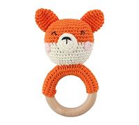 Sonaglio in legno volpe, anello di dentizione in legno per bambino, sonaglio con sonaglio in tessuto, anello interattivo, giocattoli, sonaglio in legno, per 3+ anni, ragazzi, ragazze, regali