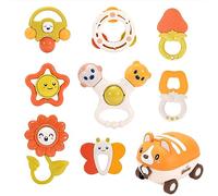 Sonaglio Neonato Bambini, Massaggiagengive Giochi Neonato 3 6 9 Mesi, 8 Pezzi Giocattoli Dentizione Scuotendo la Campana con Conservazione Scatola, Giocattoli Educazione Ragazzi Ragazze Regalo