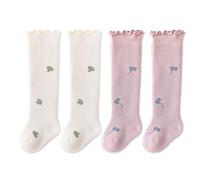 SONARIN 2 Paia Caldi Calzettoni al Ginocchio Bambini,Invernali Cotone Calzini al Ginocchio per Neonati Calze Lunghi Calzini Alte Comodi per Bambini Bambine 1-3 Anni(Bianco+Rosa)