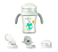 SONARIN 4-in-1 Bicchiere Antigoccia,240 ml Bicchiere per Bambini Coppa di Apprendimento Tazza Bambini 360° con 4 Coperchi & Manici Facili da Impugnare per Bambini 3+ Mesi,senza BPA(Trasparente)