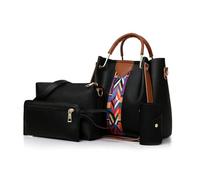 SONARIN Borse da Donna,Set di 4 Pezzi Borsa Mano Borsa Tracolla Pochette Portacarte,Moda PU Borsetta Tote Borse Spalla per Lavoro Shopping Viaggio(Nero)