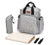 SONARIN Elegante impermeabile Zaino Fasciatoio Bambino per Pannolini,con fasciatoio,Cinturino per passeggino,Organizer per Zaino da Viaggio,Interfaccia USB,Grande Capacità(Grigio)
