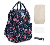 SONARIN Elegante Multifunzionale Zaino Fasciatoio,Grande Capacità Borsa per Pannolini Impermeabile Zaino Mamma Neonato Borsa Fasciatoio da Viaggio con Fasciatoio & Ganci per Passeggino(Fiore)