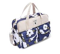 SONARIN Grande Capacità Borsa Fasciatoio per Neonato,Borsa per il Cambio Borsa a Tracolla Borsa per Pannolini da Viaggio Multifunzione Impermeabile con Spalline & Fasciatoio(Fiori Bianchi Blu)