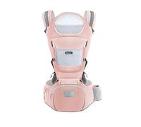 SONARIN Marsupio Ergonomico con Sedile Anca/Puro Cotone, Poggiatesta, Multiposizione: Dorsale, Ventrale, Regolabile per Neonato e Bambino da 0 a 36 mesi (fino a 30 kg) Rosa