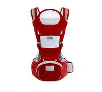 SONARIN Marsupio Ergonomico con Sedile Anca/Puro Cotone, Poggiatesta, Multiposizione: Dorsale, Ventrale, Regolabile per Neonato e Bambino da 0 a 36 mesi (fino a 30 kg) Rosso