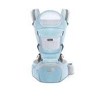 SONARIN Marsupio Ergonomico con Sedile Anca/Puro Cotone, Poggiatesta, Multiposizione: Dorsale, Ventrale, Regolabile per Neonato e Bambino da 0 a 36 mesi (fino a 30 kg) Azzurro