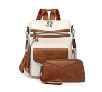 SONARIN PU Borsa Zaino Donna,Impermeabile Moda Zainetti con Pochette Retrò Antifurto Zaino Casual Borsa a Mano,Borse a Tracolla Convertibile per Scuola Lavoro Viaggio(Bianco+Marrone)