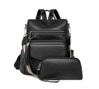 SONARIN PU Borsa Zaino Donna,Impermeabile Moda Zainetti con Pochette Retrò Antifurto Zaino Casual Borsa a Mano,Borse a Tracolla Convertibile per Scuola Lavoro Viaggio(Nero)