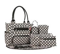 SONARIN Set di 7pcs Borsa Fasciatoio per Neonato,Borsa Cambio Multifunzione Borsa per Pannolini da Viaggio Borsa a Tracolla Borsa Maternità con Fasciatoio & Ganci per Passeggino(Bianco & Nero)