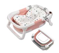 SONARIN Vaschetta Bagnetto Neonato Pieghevole con Termometro & Cuscino da Bagno,Portatile Viaggio Vasca da Bagno Bambini Antiscivolo con Tappo di Scarico per Neonati Bambini(Rosa)