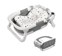 SONARIN Vaschetta Bagnetto Neonato Pieghevole con Termometro & Cuscino da Bagno,Portatile Viaggio Vasca da Bagno Bambini Antiscivolo con Tappo di Scarico per Neonati Bambini(Grigio)