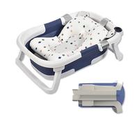 SONARIN Vaschetta Bagnetto Neonato Pieghevole con Termometro & Cuscino da Bagno,Portatile Viaggio Vasca da Bagno Bambini Antiscivolo con Tappo di Scarico per Neonati Bambini(Blu)