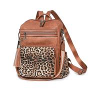SONARIN Vintage Moda Zaino Donna,Grande Capacità PU Zainetti Donna Antifurto Zaino Casual Borsa Scuola Ragazze,Borsa a Tracolla Convertibile per Viaggio Università Lavoro(Marrone Leopardo)