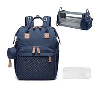SONARIN Zaino Fasciatoio con Lettino Pieghevole,Borsa Fasciatoio Borsa per Pannolini Zaino Mamma Multifunzione Impermeabile Borsa Passeggino con Tappetino,Borsa Ciuccio e Porta USB(Blu Scuro)