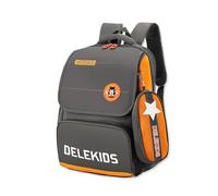 SONARIN Zaino Scuola Elementare con Astuccio,Impermeabile Leggero Zaino per Bambini Grande Capacità Zainetti per Studenti Borsa da Scuola per Ragazzi Ragazze(Grigio+Arancione)