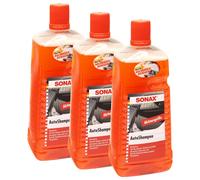 SONAX 3x Autoshampoo Concentrato 2L, Schmutzentferner, Pulizia Auto