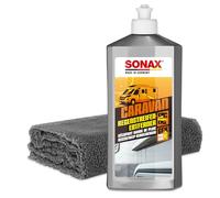 Sonax Caravan - Set di rimozione per strisce di pioggia, 500 ml + panno in microfibra, detergente intensivo abrasivo per la rimozione di strisce di pioggia su vernice e GfK
