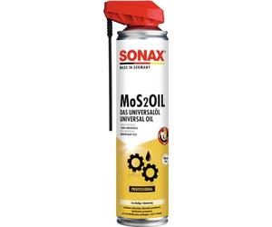 SONAX MoS2OIL Olio multiuso spray (400 ml) lubrifica + elimina cigolii | Detergente per contatti, lubrificante idrorepellente, sbloccante antiruggine e protezione contro umidità e corrosione.