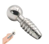 Sonda Uretrale Cava in Acciaio Inox con Ugello Spray per Uomo (L) - Dilatatore di Pene Lucido, Catetere a Perle per Stimolazione Uretrale Maschile, Giocattolo BDSM