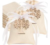 Sonekin Sacchetti Confetti 50pz, 10x8cm Bomboniere e Albero della Vita (Beige)