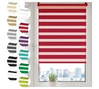 Sonello Tenda a Rullo Doppio Strato Giorno e Notte a Senza Foratura 55cm x 130cm Rosso, Facile Fissaggio a Clip Senza Viti, Tenda a Rullo Zebra per Finestra o Porta, Protezione Solare