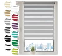 Sonello Tenda a rullo doppio strato Giorno e Notte a senza foratura 70cm x 130cm grigio, facile Fissaggio a Clip Senza Viti, Tenda a rullo Zebra per Finestra o Porta, protezione solare