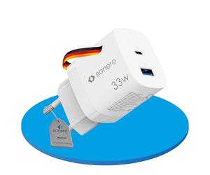 Sonero Caricatore USB-C 33W e USB-A 30W - Caricatore Rapido GaN per Cellulari, Bianco