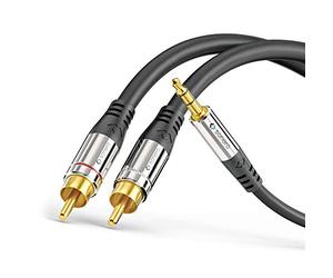 Sonero® Premium Cavo adattatore audio, 7,50 m, jack da 3,5 mm a 2 connettori RCA, contatti dorati, nero