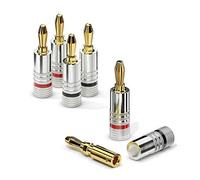 sonero® set di 4 connettori a banana, per tutti i cavi degli altoparlanti con un diametro massimo di 6 mm², 4 pezzi con codice colore (12x rosso, 12x nero), placcato oro 24 carati