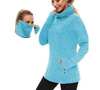 Soneven Maglia Termica Donna Manica Lunga Invernale Winter Run Pullover Maglione con Kanga Pocket Top Sport T-Shirt Baselayer da Corsa Ciclismo Fitness Azzurro S