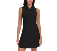 Soneven Vestito sportivo da donna, estivo, per il tempo libero, corto, senza maniche, da tennis, con cerniera 1/4 e tasche per golf, tutti i giorni, casual, Nero , XXL