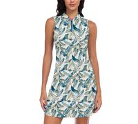 Soneven Vestito sportivo da donna, estivo, per il tempo libero, corto, senza maniche, da tennis, con cerniera 1/4 e tasche per golf, tutti i giorni, casual, Foglie verdi, L