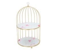 Sonew Elegante Scaffale Portaoggetti a Doppio Strato con Design a Gabbia per Uccelli - Elegante per il Ripiano del Bagno e la Toeletta, Cornice Dorata con Motivo in Pietra (#4)