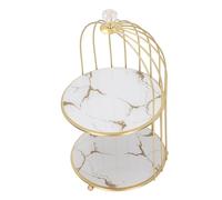 Sonew Elegante Scaffale Portaoggetti a Doppio Strato con Design a Gabbia per Uccelli - Elegante per il Ripiano del Bagno e la Toeletta, Cornice Dorata con Motivo in Pietra (#1)