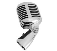 Sonew Microfono Dinamico Vintage con Design Cardioide per Prestazioni Vocali - Microfono Classico in Stile retrò in Oro con Corpo in Lega di Zinco e Rack per Auto -tensioning (Silver)