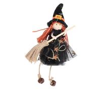Sonew Ornamento da Appendere per Bambola Strega con Scopa e Campanelli, Piccola Statuetta di Strega con Gonna di Garza per la Decorazione dell'albero di Porte e Finestre di Halloween, Decorazioni