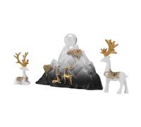 Sonew Set di Statue di Cervo in Piedi e Seduto con Montagna Rocciosa e