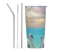 Song Of The White Swan, tazza da viaggio in acciaio inossidabile con isolamento sottovuoto, coperchio a prova di perdite, isolamento a doppia parete, opzioni di cannuccia e spazzola per la pulizia